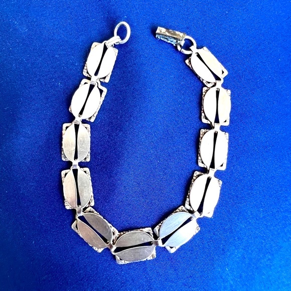 BEAU STERLING .925 Rectangular Link Bracelet Vintage Fold Over Clasp - Picture 11 of 13